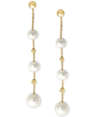 EFFY&reg; Cultured Freshwater Pearl (5-8mm) Linear Drop Earrings in 14k Gold