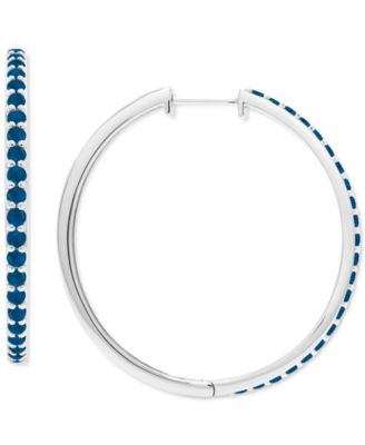 Macy's - Sapphire Medium Hoop Earrings (2-1/10 ct. t.w.) in Sterling Silver, 1.46" (Also in Ruby & Emerald)
