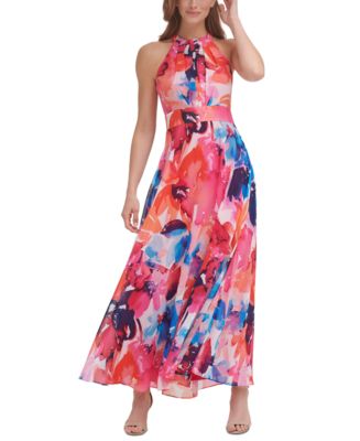 Eliza J Floral-Print Halter-Neck Maxi Dress - Macy's