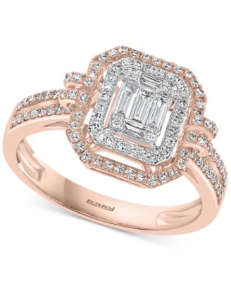 EFFY Collection - Diamond Baguette Halo Cluster Ring (3/8 ct. t.w.) in 14k Rose & White Gold