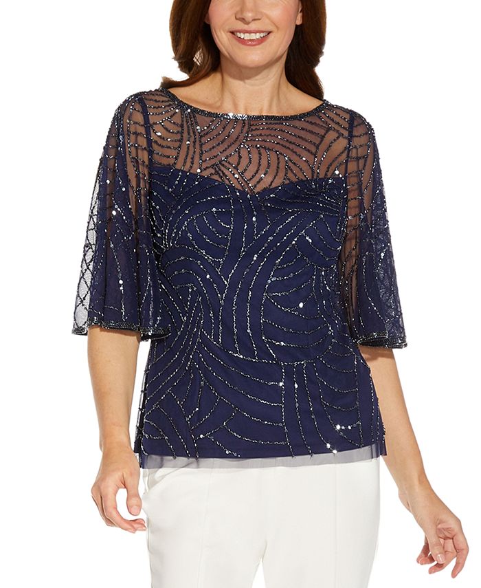 Adrianna Papell Embellished Illusion Top - Macy's