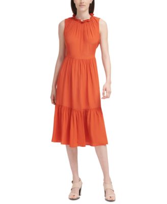 calvin klein ruffled midi dress