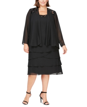 Sl Fashions Plus Size Sequined Dress & Jacket