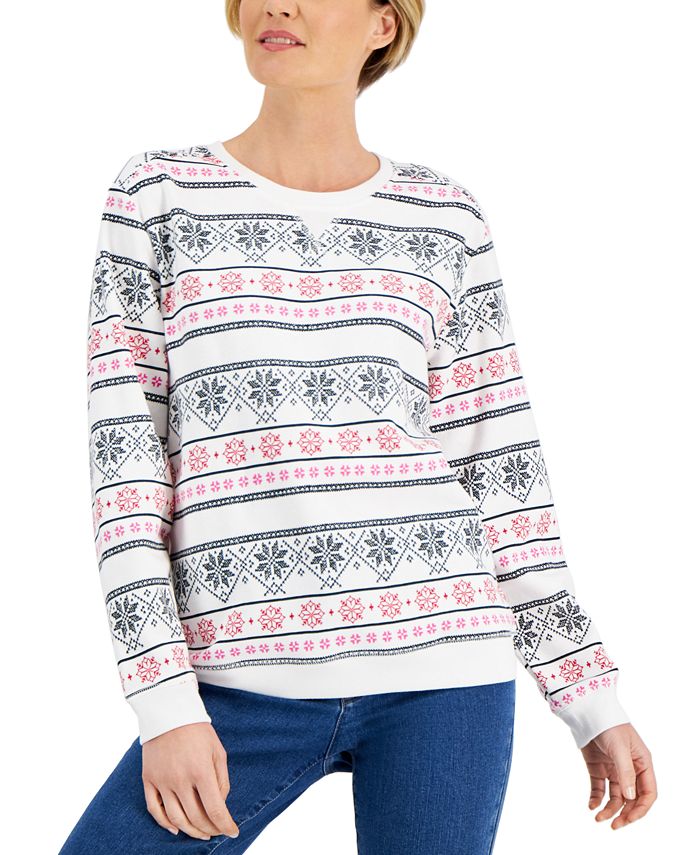 Karen Scott Womens Fair Isle Printed Turtleneck Top White Size Small main image 0