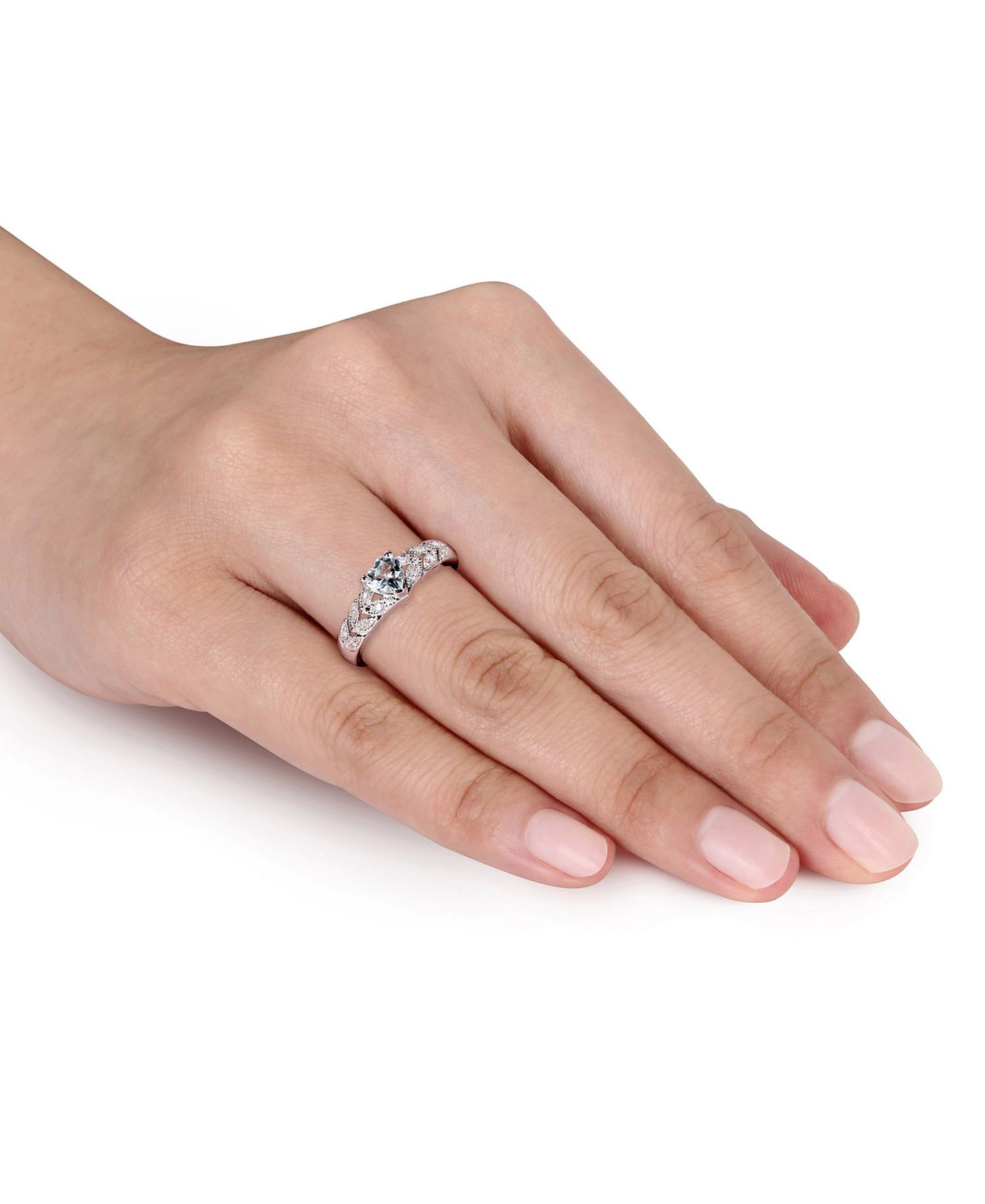 Aquamarine (1/3 ct. t.w.) and Diamond Accent (1/20 ct. t.w.) Sterling Silver, Vintage Like Heart Ring