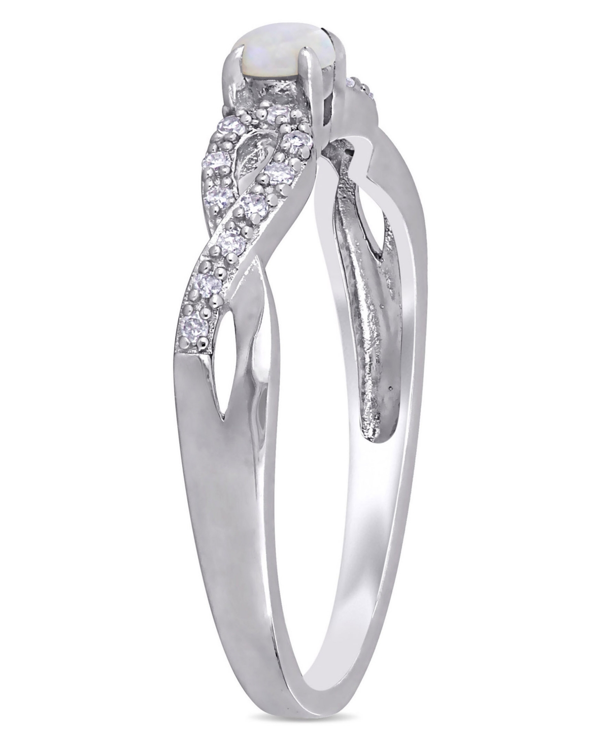 (1/10 ct. t.w.) and Diamond (1/10 ct. t.w.) Sterling Silver, Infinity Ring - Opal