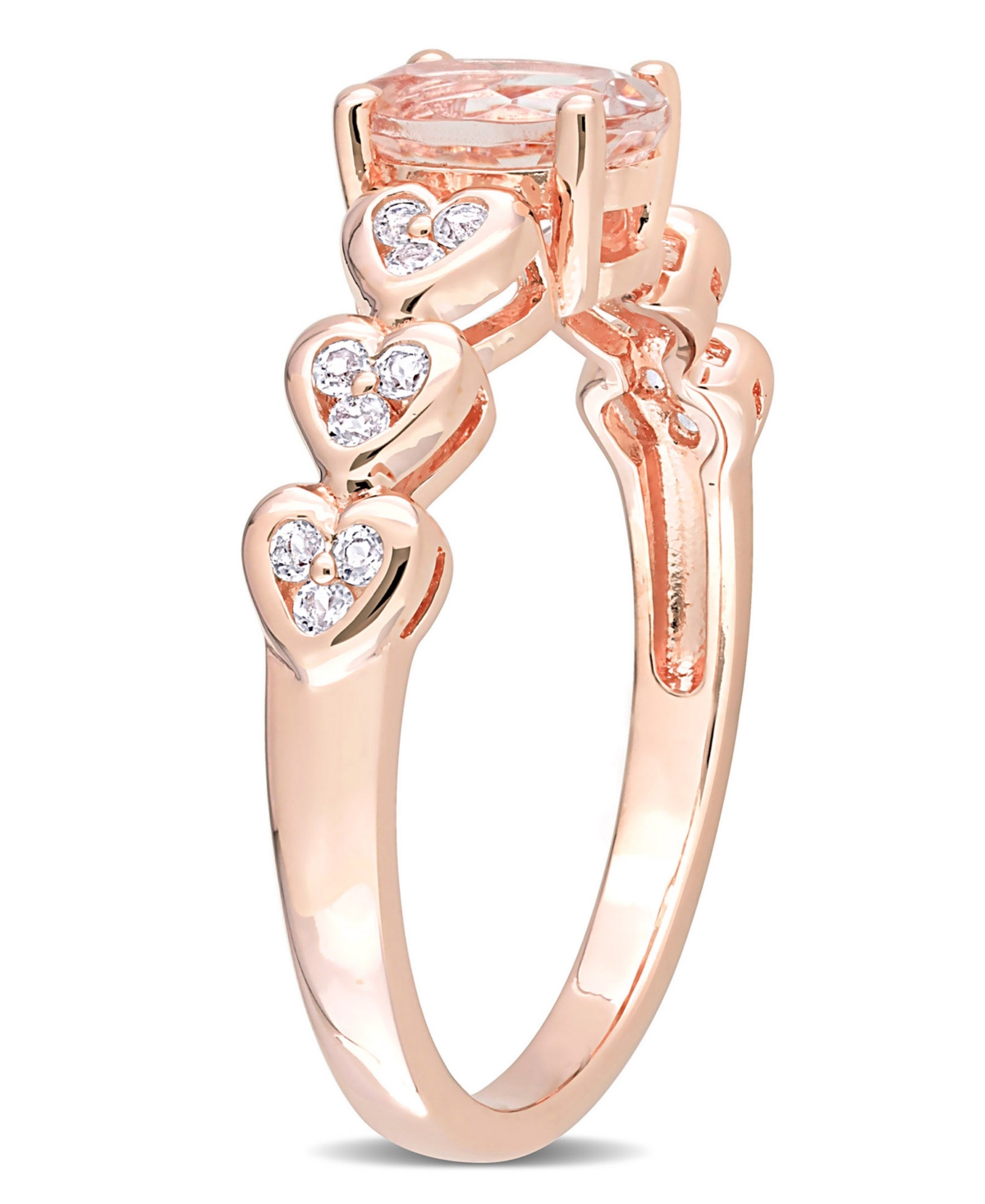 (3/4 ct. t.w.) and White Topaz (1/6 ct. t.w.) Rose Gold Plated Silver, Oval Heart Ring - Morganite