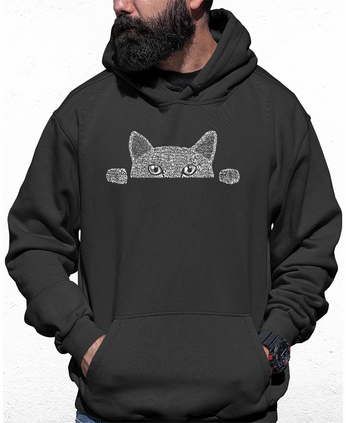 Men's Peeking Cat Word Art Hooded Sweatshirt