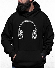 Men's Music Note Headphones Word Art Hooded Sweatshirt