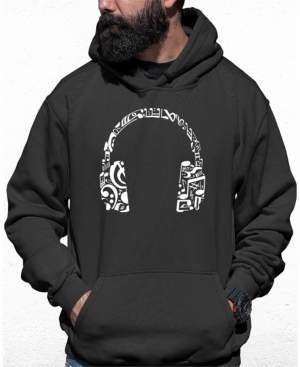 Men's Music Note Headphones Word Art Hooded Sweatshirt