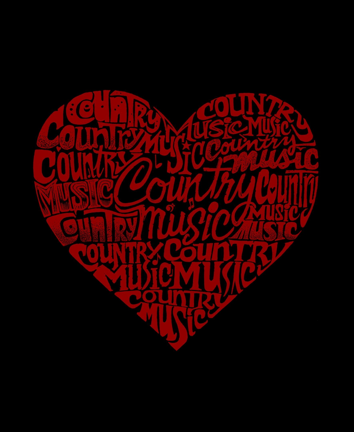 Men's Country Music Heart Word Art T-shirt