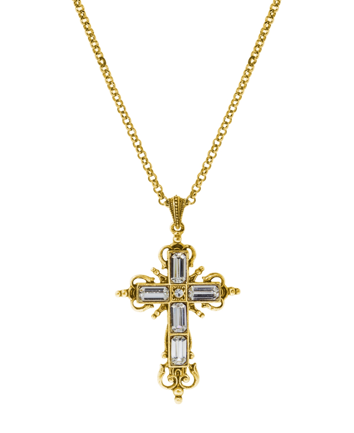 14K Gold Dipped Crystal Cross Necklace - White