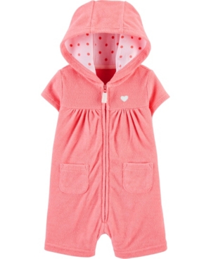 Baby Girls Hooded Zip-Up Terry Romper