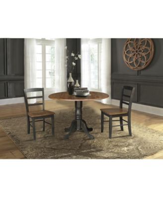 42" Dual Drop Leaf Pedestal Dining Table with 2 Madrid Ladderback Chairs, 3 Piece Dining Set