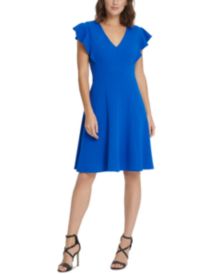 Solid Flutter-Sleeve Seamed Fit & Flare Dress