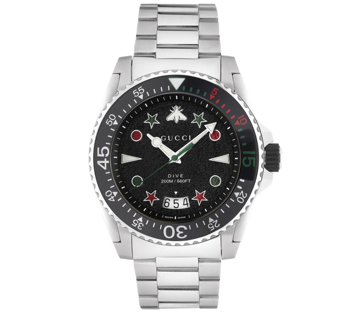 Gucci Men's Swiss Dive Stainless Steel Bracelet Watch 45mm In Black