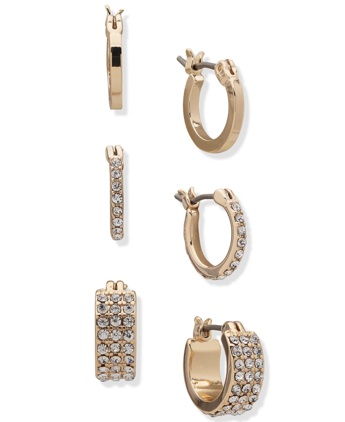 Gold-Tone 3-Pc. Set Extra-Small Pave Hoop Earrings, 0.48" - Gold