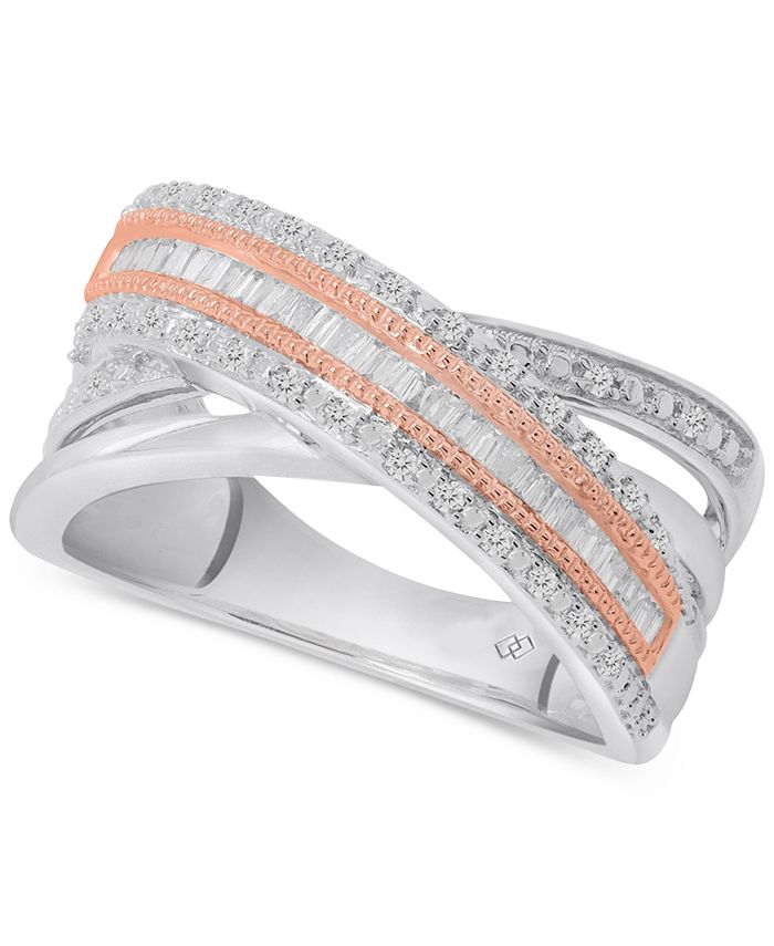 Macy's - Diamond Crossover Statement Ring (1/3 ct. t.w.) in Sterling Silver & 14k Rose Gold-Plate