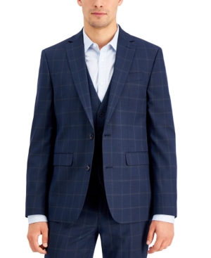 Inc Men's Slim-Fit Blue Windowpane Plaid Suit Jacket Created for Macy's