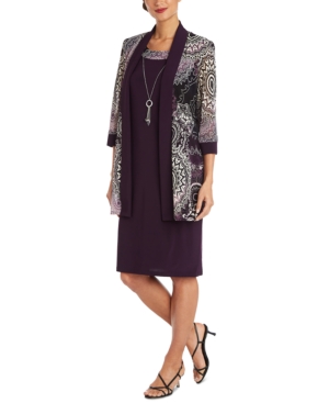 R & M Richards Floral-Print 2-Pc Jacket & Necklace Dress