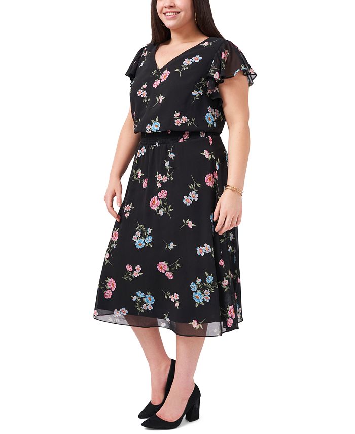 MSK Plus Size Floral-Print Flutter-Sleeve Midi Dress - Macy's