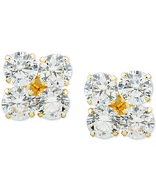 Cubic Zirconia Flower Stud Earrings in 14k Gold