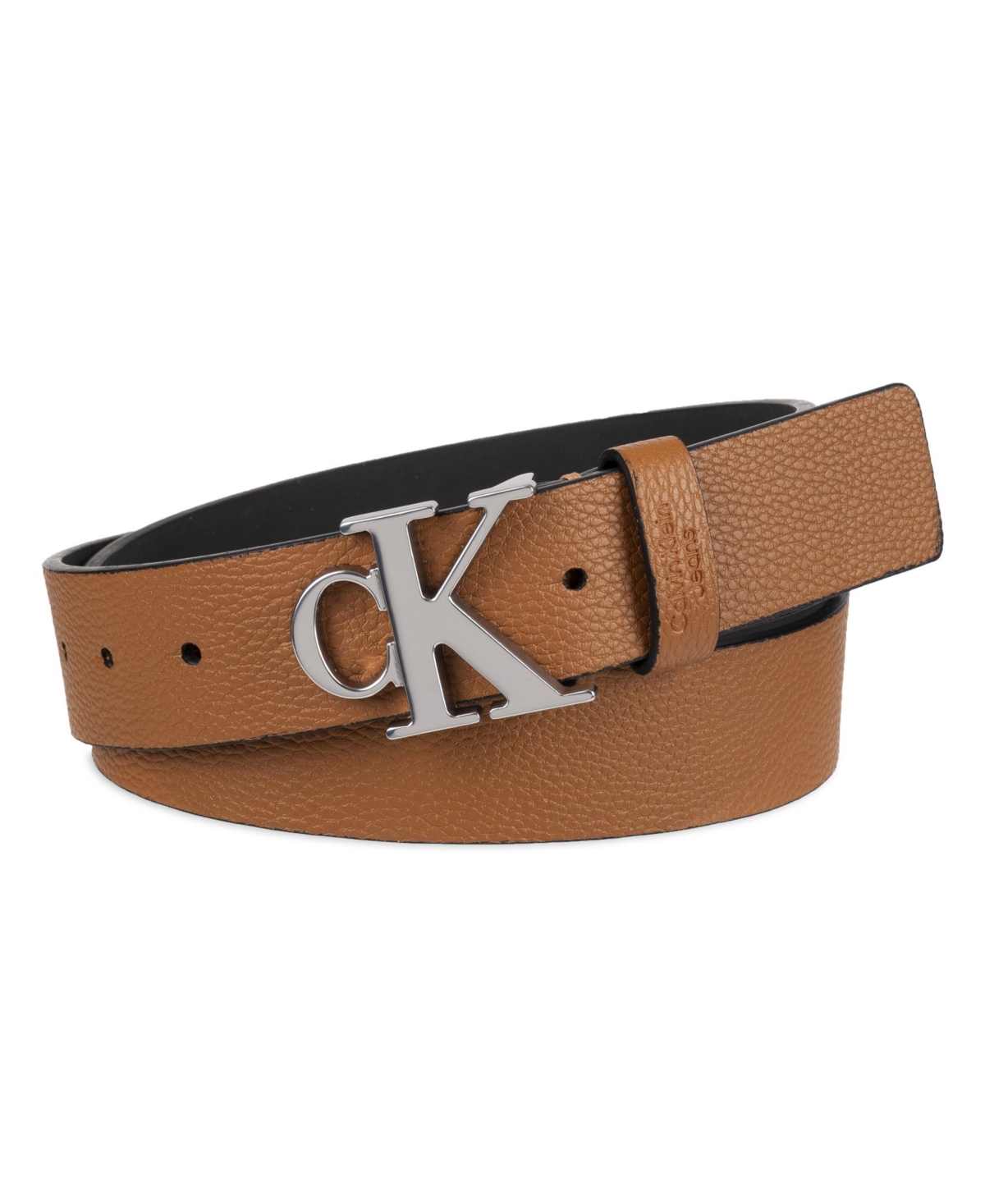 Men's Logo Plaque Buckle Fashion Jean Belt - Tan
