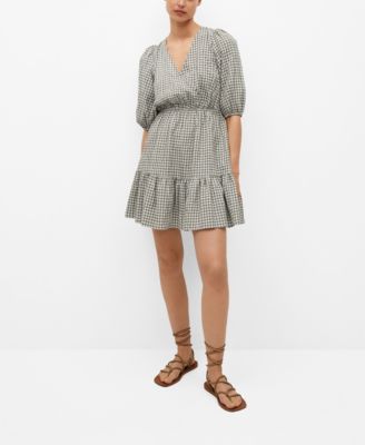 mango checked cotton dress MANGO - Asymmetric cotton check dress beige