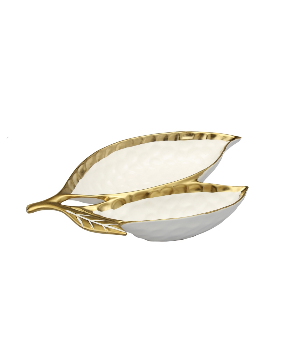 Classic Touch Porcelain Leaf Relish Dish With Rim In White