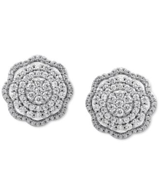 Diamond Cluster Scalloped Stud Earrings (1 ct. t.w.) in 10k White Gold