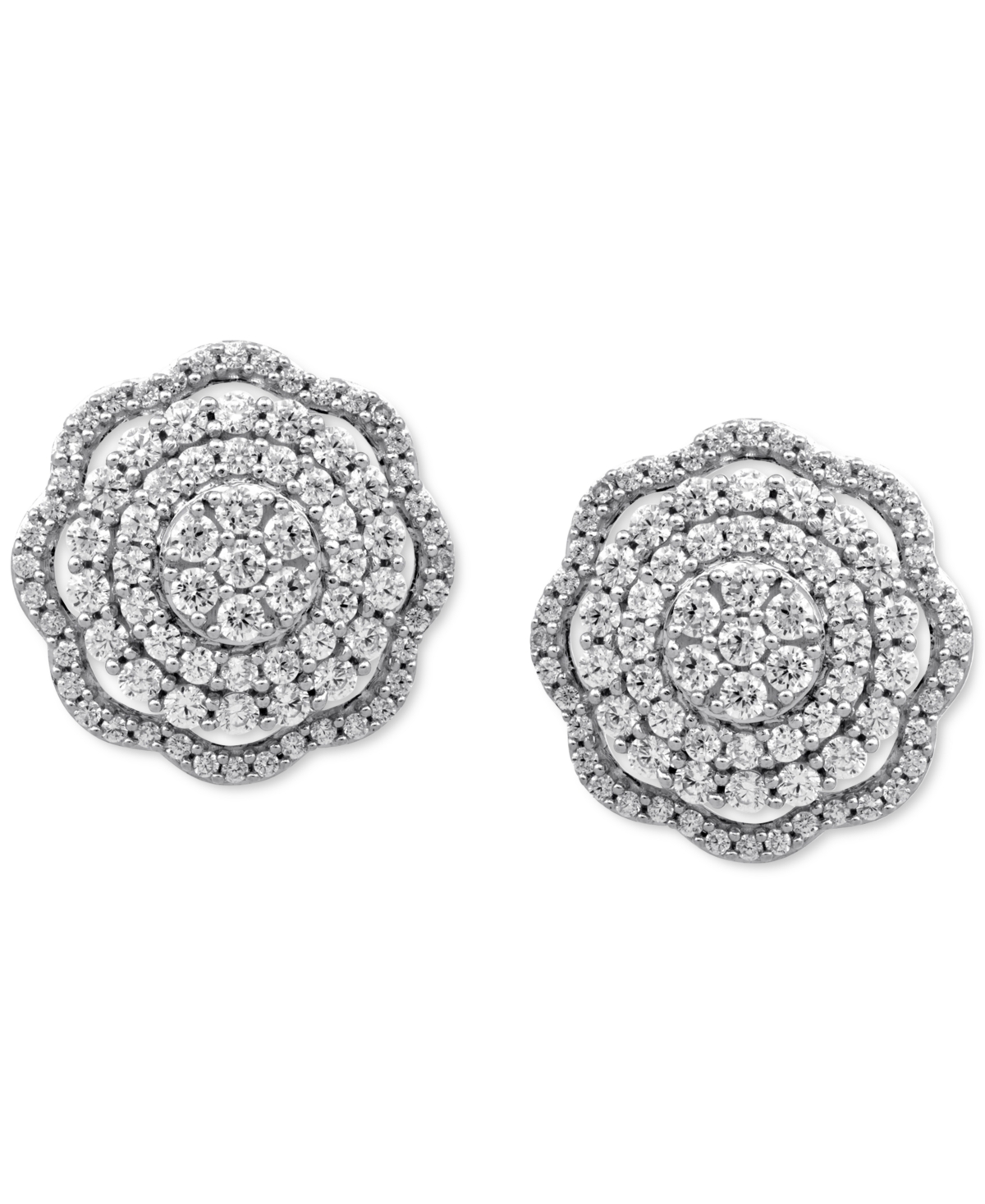 Diamond Cluster Scalloped Stud Earrings (1 ct. t.w.) in 10k- White Gold