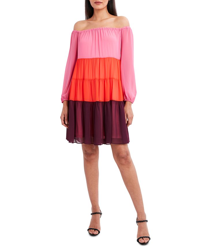 BCBGMAXAZRIA Off-The-Shoulder Colorblocked Dress - Macy's