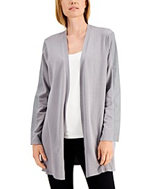 Petite Faux-Leather-Trimmed Cardigan Sweater, Created for Macy's