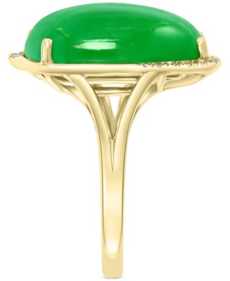 EFFY&reg; Dyed Green Jade (17x12mm) & Diamond (1/10 ct. t.w.) Statement Ring in 14k Gold