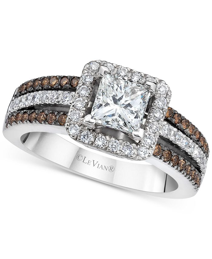 Le Vian Vanilla Diamond (1-1/4 ct. .) & Chocolate Diamond (1/4 ct. .)  Princess Halo Multirow Ring in 14k White Gold & Reviews - Rings - Jewelry &  Watches - Macy's
