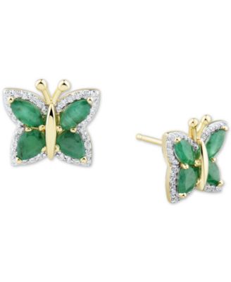 Sapphire (1-1/2 ct. t.w.) & Diamond (1/6 ct. t.w.) Butterfly Stud Earrings in 14k Gold (Also in Emerald & Ruby)