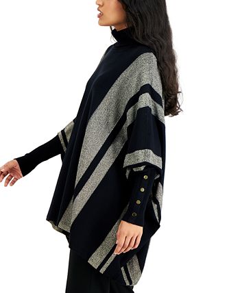 Alfani Striped Turtleneck Poncho Sweater, Created for Macy's - Macy's