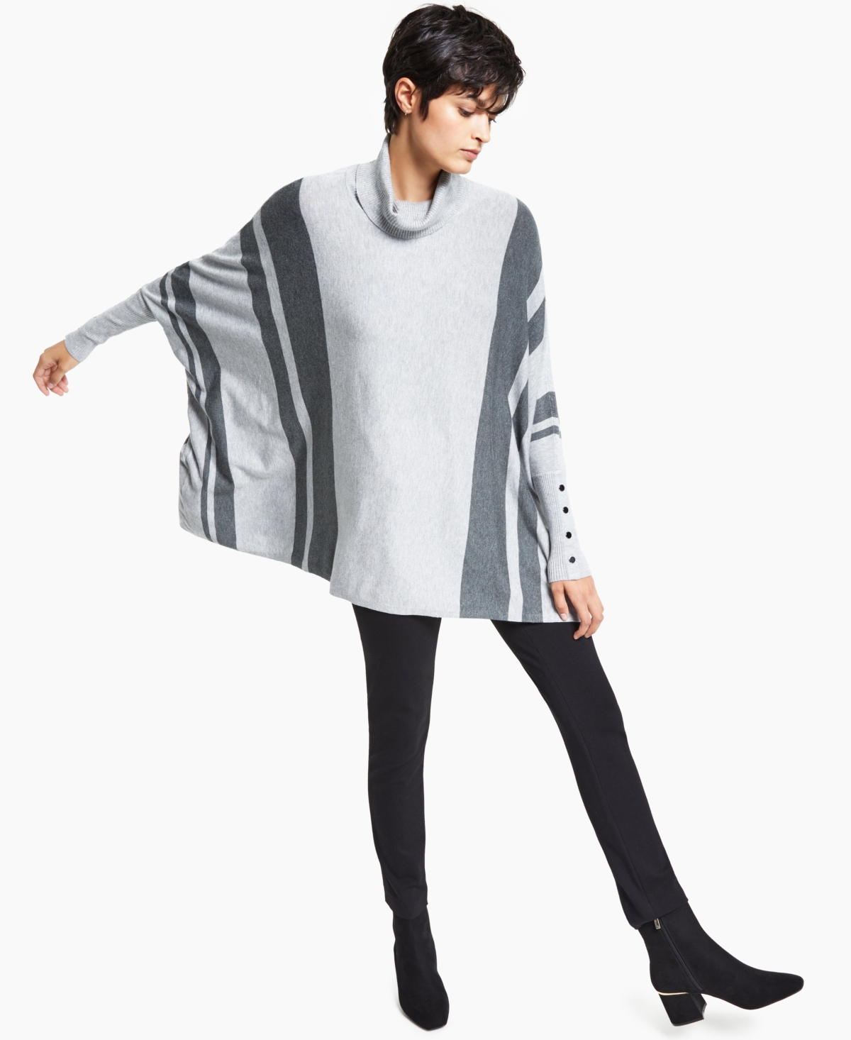 Alfani Striped Turtleneck Poncho Sweater Created For Macy s In