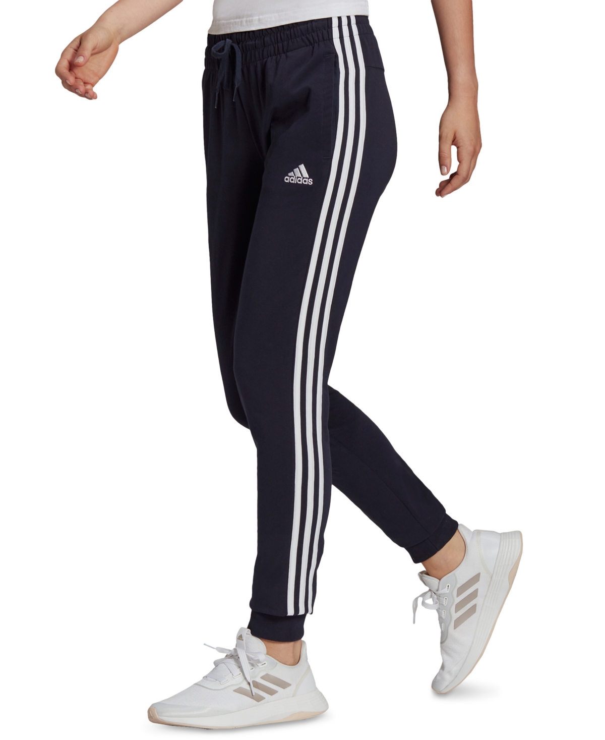Shop Adidas Originals Women's Essentials Warm-up Slim Tapered 3-stripes Track Pants, Xs-4x In Legend Ink,white