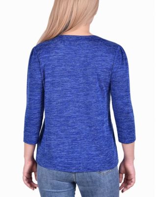 Women's 3/4 Sleeve Cutout Neck Top with Studs