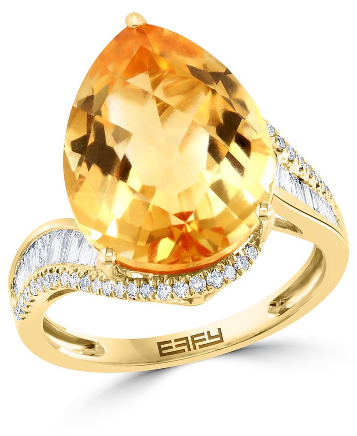 EFFY Collection - Citrine (6-7/8 ct. t.w.) & Diamond (3/8 ct. t.w.) Statement Ring in 14k Gold