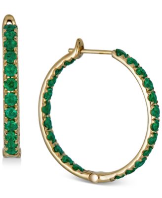 Macy's - Emerald In & Out Small Hoop Earrings (5 ct. t.w.) in Gold-Plated Sterling Silver, 1" (Also in Ruby & Sapphire)