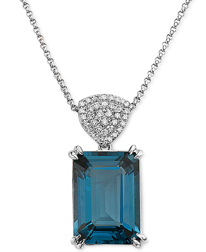EFFY Collection - London Blue Topaz (8-1/10 ct. t.w.) & Diamond (1/8 ct. t.w.) 16" Pendant Necklace in 14k White Gold