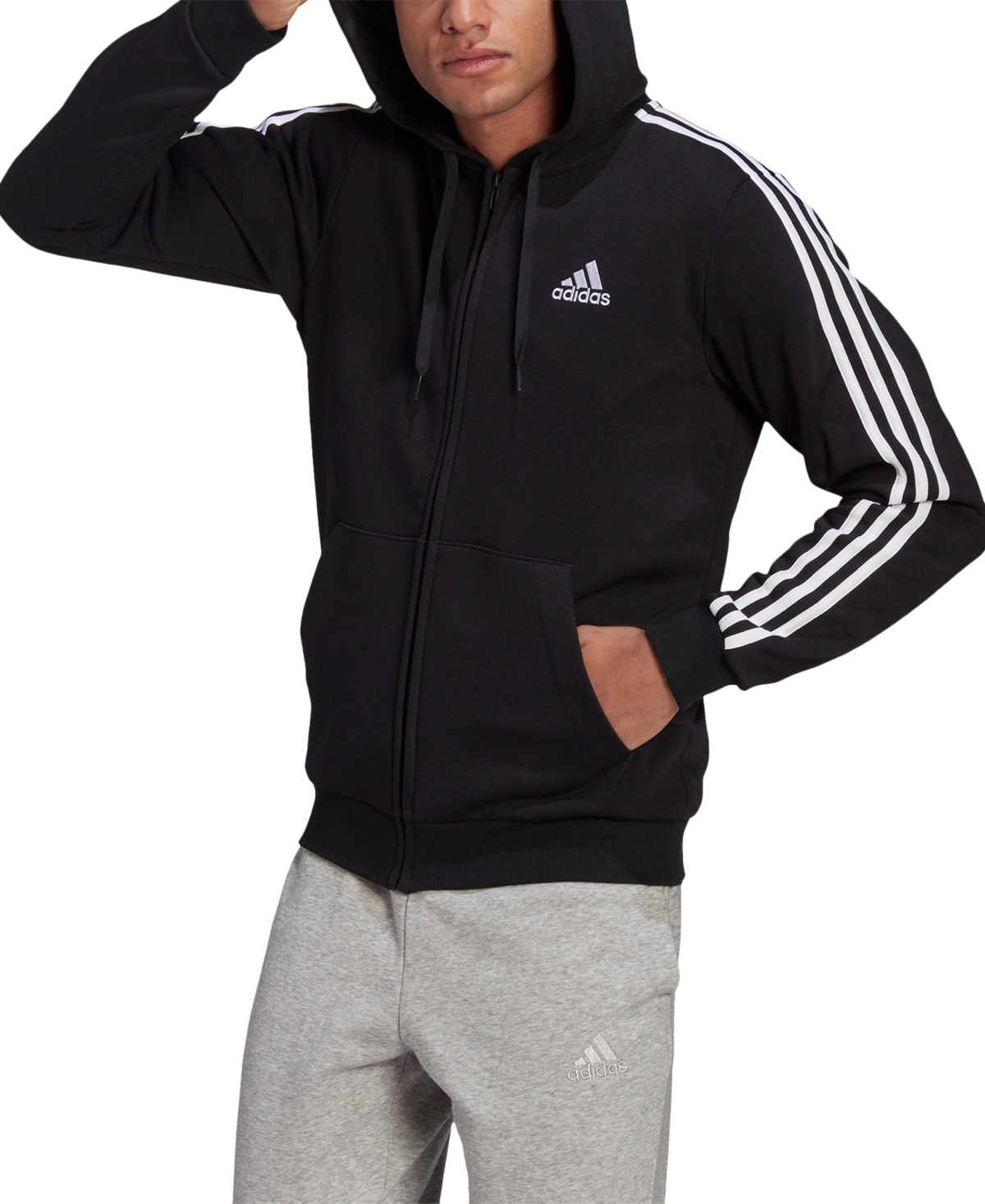 Adidas Originals Men's Essentials Full-zip Hoodie In Black,white