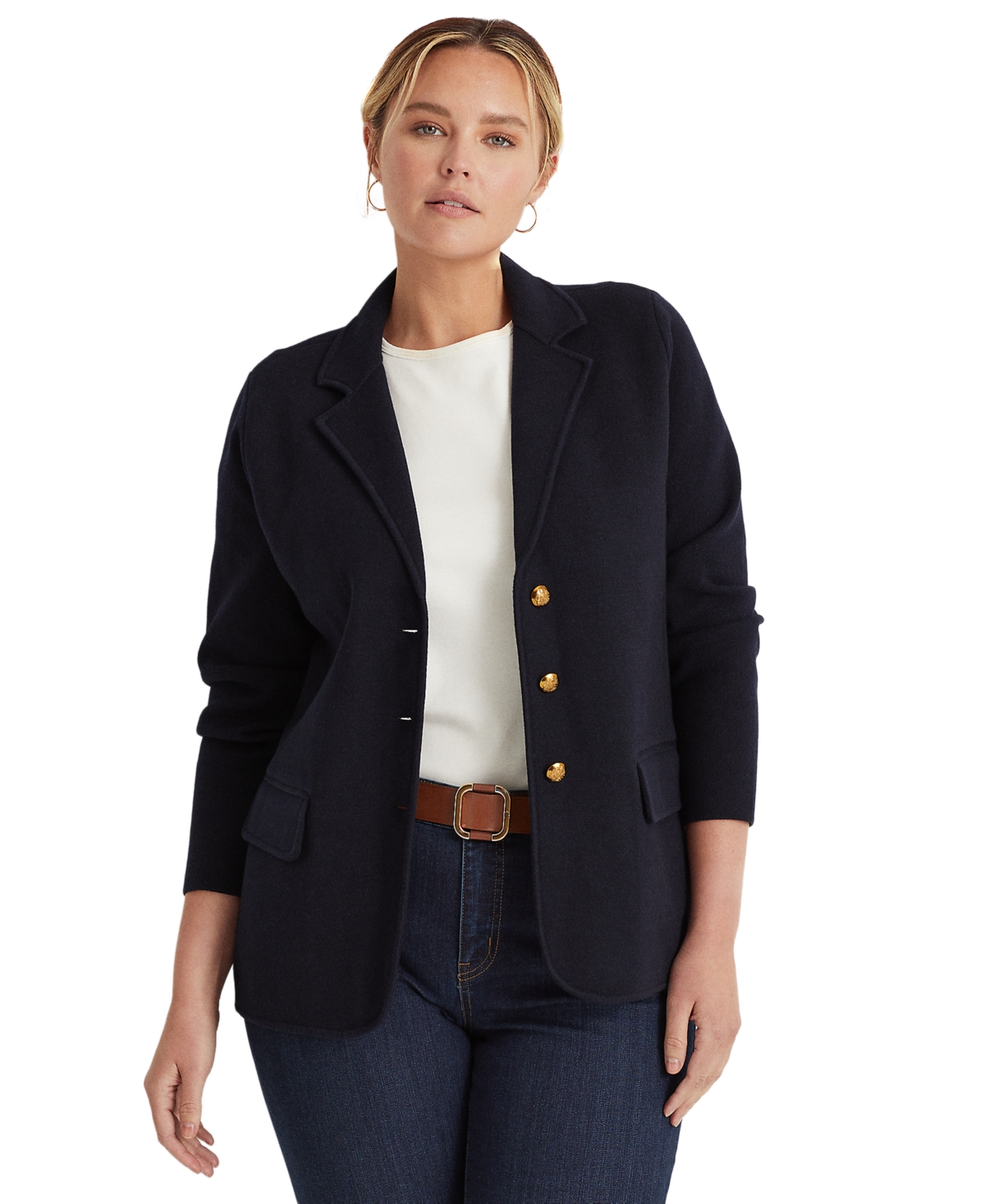 Lauren Ralph Lauren Women's Plus Size Combed Cotton Single-Breasted Blazer