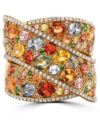 EFFY&reg; Multi-Gemstone (5-3/4 ct. t.w.) & Diamond (1/3 ct. t.w.) Crossover Wide Statement Ring in 14k Gold