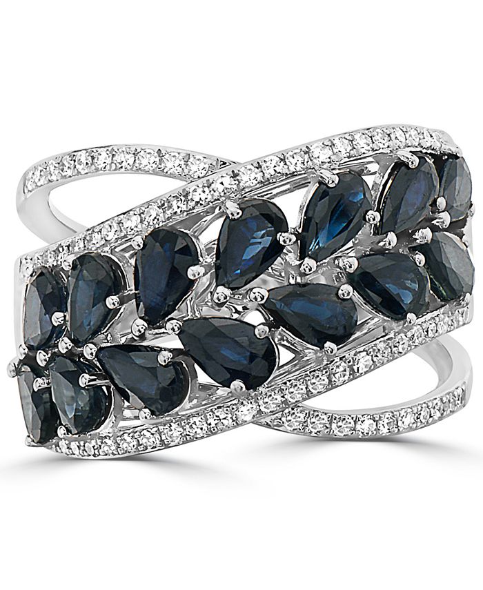 EFFY Collection - Sapphire (4 ct. t.w.) & Diamond (1/3 ct. t.w.) Statement Ring in 14k White Gold