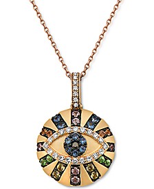 EFFY® Multi-Sapphire (1/3 ct. t.w.) & Diamond (1/8 ct. t.w.) Evil Eye 18" Pendant Necklace in 14k Gold