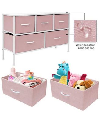 5 Drawers Dresser- Storage Unit with Steel Frame, Wood Top, Fabric Bins - for Bedroom, Closet, Office and more