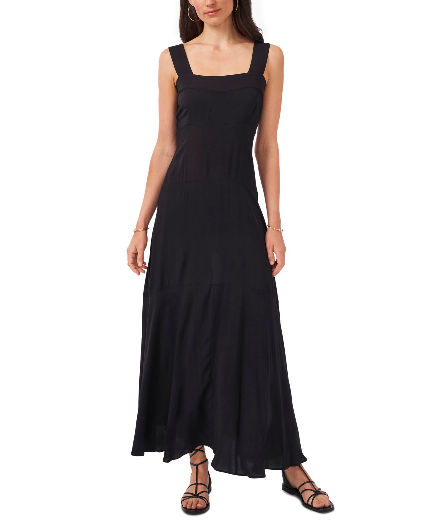 Женское платье Vince Camuto Challis Square-Neck Smocked-Back Sleeveless Maxi, цвет: Насыщенный чёрный — фото 1